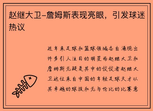 赵继大卫-詹姆斯表现亮眼，引发球迷热议